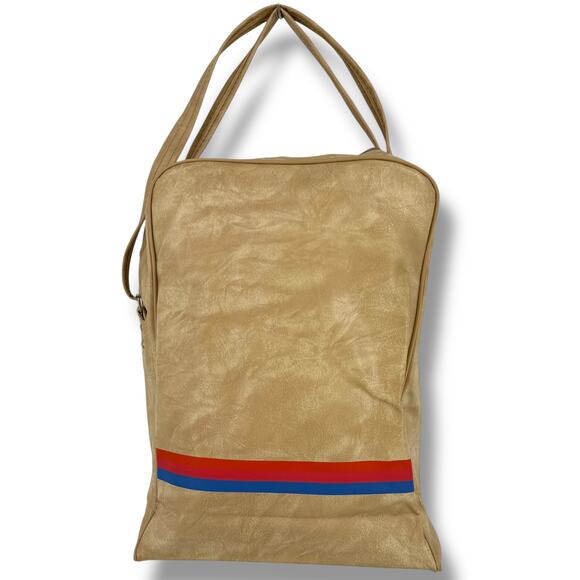 Vintage United Airlines Vinyl Carryon Stewardess Bag Tote Flight Beige Tan NOS - Picture 2 of 10